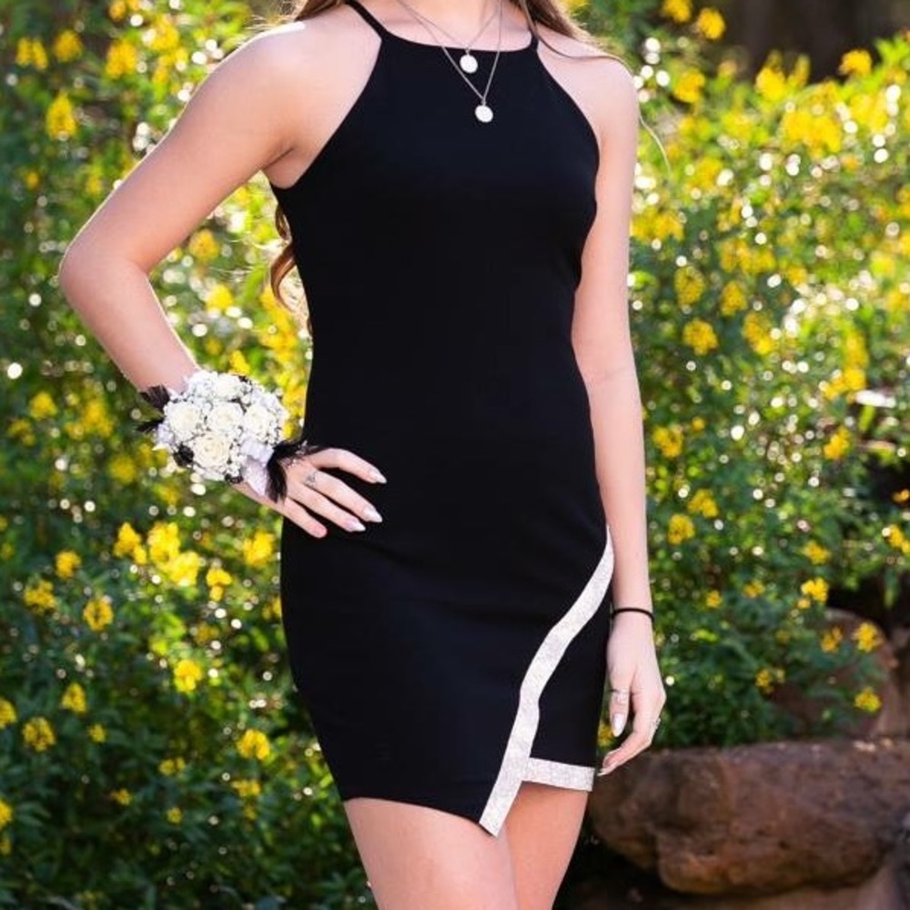 Black Halter Dress with rhinestones